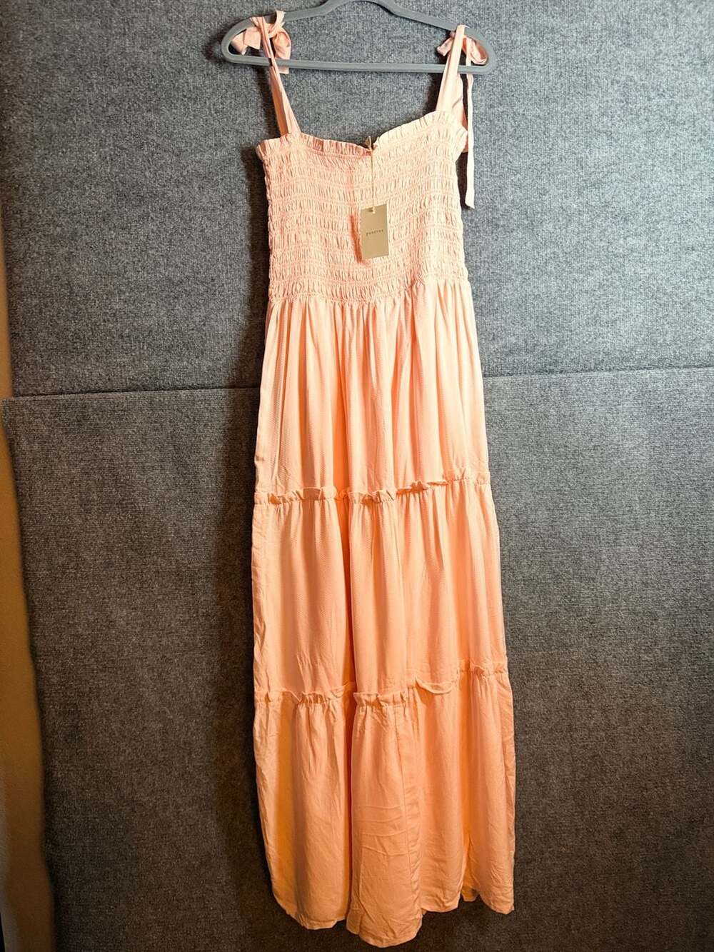 Paneros Peach Smocked Tiered Maxi Dress